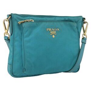 Authentic PRADA Shoulder Bag Nylon Light Blue Gold